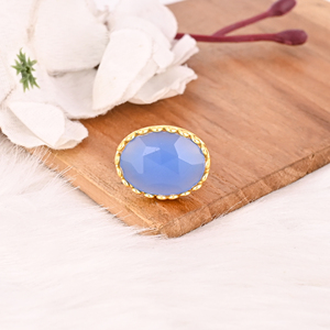 Bague tendance en laiton bleu plaqué or avec pierres précieuses, bijoux faits à la main pour femmes - Product Image 2
