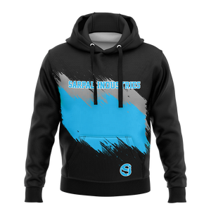 Sweat à capuche noir pour homme personnalisé avec impression sérigraphique, motif graphique bleu effet pincelée, poche kangourou, en molleton French Terry - Product Image 1