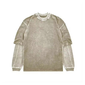 Approvisionnement direct usine – T-shirt homme vintage 100 % coton personnalisé, manches courtes, délavé à l'acide, coupe oversize, double couche - Product Image 3