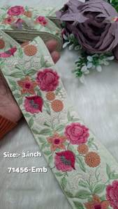 Bordure de luxe en dentelle brodée de sequins et de zari à motif floral pour la confection de saris, de robes de mariée et de lehengas, garnitures de vêtements en gros - Product Image 5