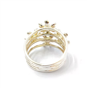 Anillo de banda ancha de varias filas de moda con ónix verde, plata 925, diseño floral de triple capa, joyería fina llamativa - Product Image 4