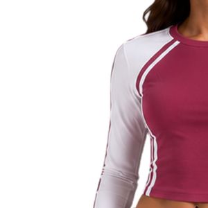 <b>Rose</b> Pink And White Women Long Sleeve Crop <b>Top</b> Wide Leg Pants Activewear Set Sportswear Two Piece Tracksuit Casual Athletic - Product Image 3