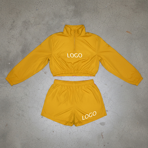 Custom Winter Women's 2-Piece Windbreaker Shorts Set Tracksuit Streetwear <b>Crop</b> <b>Jacket</b> - Product Image 4