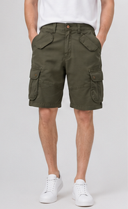 Mens Cargo Shorts <b>Canvas</b> Fabric Mid Waist Button Fly Closure Solid <b>Colour</b> - Product Image 3