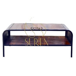 Mesa de centro de hierro de madera India hecha a mano de diseñador, mesa de centro de madera estilo hotel y restaurante - Product Image 2