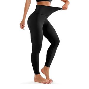 Leggings longs taille haute pour femmes, noirs, en tricot, spandex, nylon, coupe ajustée, respirants, pantalons d'été sportifs - Product Image 1