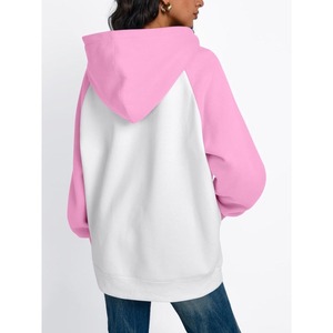 Sudaderas con capucha para mujer al por mayor, de manga raglán oversize, con logo personalizado, bloques de color, de forro polar, de corte holgado, estilo streetwear - Product Image 3