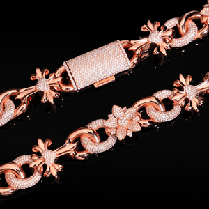 Collier chaîne à maillons fleuris en argent sterling 925 et moissanite, plaqué or, serti micro-pavé, bijoux fins de luxe, cadeau unisexe, pour soirée, lourd - Product Image 3