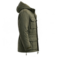 Veste Safari Décontractée Homme Hiver Vert Olive Coupe-Vent en Toile et Mélange de Coton Manches Longues Fermeture Éclair Vêtement de Travail Standard