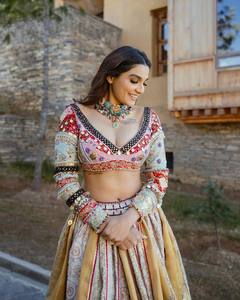 Women Cotton Lehenga Choli with Dupatta <b>Mirror</b> Work Digital Print Quick Dry Ethnic Dress for Wedding Party - Product Image 3