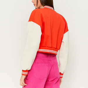 Custom Leather Sleeve Women <b>Crop</b> Varsity <b>Jacket</b> Embroidery Logo High Street Style Women <b>Crop</b> Varsity <b>Jacket</b> OEM Serviced - Product Image 3