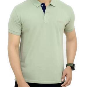 Polo homme premium vert pistache |   Tee-shirt de golf en coton avec patte de boutonnage contrastée marine |   Vêtements de sport décontractés pour la ville et la salle de sport - Product Image 1