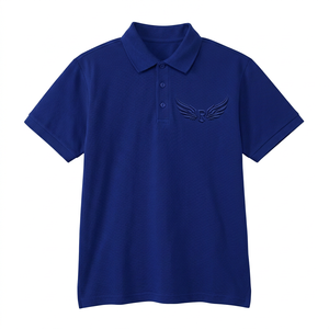Polo en coton bleu à manches courtes avec logo brodé sur le devant, tissu Oxford décontracté pour homme, respirant, coupe classique - Product Image 1