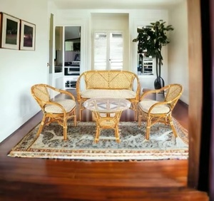 Muebles de Jardín de Ratán Natural de 4 Piezas, Tejidos a Mano, Ecológicos y Modernos, 2 Sillones, Sofá de Dos Plazas, Mesa de Centro, para Patio Exterior - Product Image 2