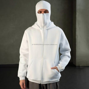 Sweat-shirts à capuche Ninja Balaclava en molleton vintage à épaules tombantes avec impression personnalisée sur l'écran, 100% coton, hiver pour hommes - Product Image 4