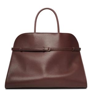 Bolso de Hombro de Cuero Genuino de Primera Calidad para Mujer, Elegante Bolso Tote Color Borgoña, Dos Correas, Estilo Casual - Product Image 1