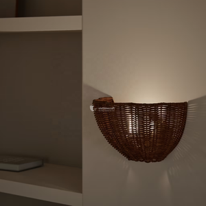 Abat-jour cylindrique en rotin fait main, écologique, en osier naturel, pour éclairage mural d'hôtels, de complexes hôteliers et de maisons modernes - Product Image 3