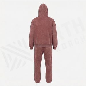 Mens Premium Acid Wash Star Applique Hooded Tracksuit Custom Logo <b>Elastic</b> Waist Eco Friendly Winter Season Gym Workout Set - Product Image 2
