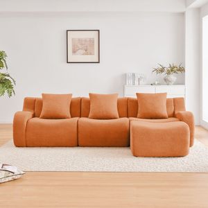 Divano a 3 Posti in Tessuto Teddy di Alta Qualità, Design Antiscivolo, Braccioli Curvi, Chaise Longue Aerodinamica, Senza Montaggio, per Soggiorno - Product Image 3