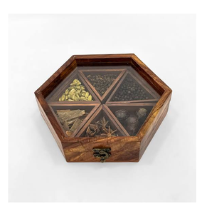 Wood Spice <b>Box</b> <b>Herb</b> Storage 9 Sections Container With Lid Handicrafts Hexagon Shape Kitchen Organizer - Product Image 1