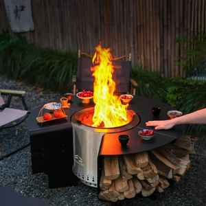 Table brasero d'extérieur à bois, chauffage de terrasse, barbecue, table à manger, foyer de jardin, poêle de camping avec bois - Product Image 1