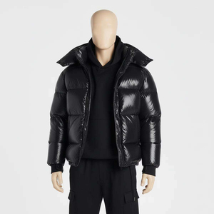 Chaqueta acolchada negra brillante para hombre, abrigo grueso de invierno con cuello alto y cremallera, ropa exterior informal y cálida - Product Image 1