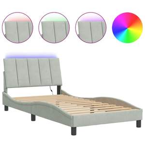 Cadre de lit rembourré en velours gris clair Hanko avec éclairage LED 39,4''x74,8'' sans matelas - Product Image 2