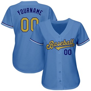 Custom Authentic Baseball Jersey Light Blue Old Gold Royal Blue Team Uniform OEM Wholesale Full Button Athletic Baseball Shirt - Product Image 1