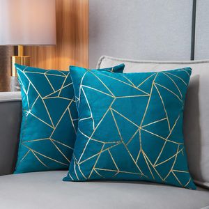 Fodera per cuscino in velluto con motivo geometrico moderno, decorazione in lamina d'oro, federa decorativa per divano, camera da letto, soggiorno, confezione da 2 - Product Image 1