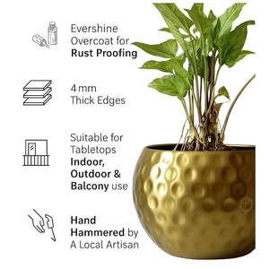 Maceta Irrompible Hecha a Mano con Acabado de Latón, Decoración para Interiores y Exteriores, Diseño Ecológico y Duradero - Product Image 3