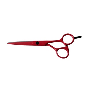 Ciseaux à cheveux professionnels durables en acier inoxydable, pointe acérée, pour droitiers, manche long en acier inoxydable, 28 dents, rouge - Product Image 1