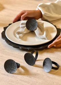 Modern <b>Matte</b> Black Sunburst Napkin Rings For Elegant Dining <b>Table</b> Decor Large Round Textured Black Metal Napkin Holder - Product Image 3