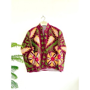 SHYAM EXPORT Hand Embroidered Knitted Velvet Blazer <b>Mandarin</b> <b>Collar</b> Floral Pattern Winter Autumn Women's <b>Jacket</b> Full Sleeve - Product Image 1