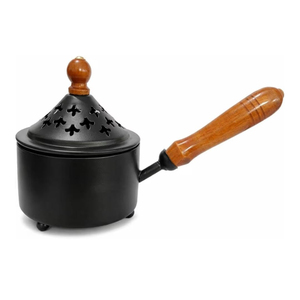 Luxury Black Metal Burner with Wooden Handle Eco-Friendly Anti-Odour Incense Holder for Sandalwood & Charcoal - Product Image 4