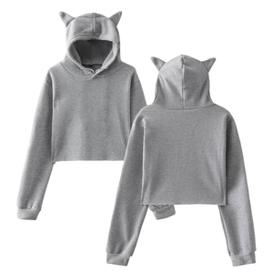 Women Oversized Cropped Hoodie Full Sleeve Knitted Cotton Solid Color Breathable <b>Zipper</b> Front Hooded Sweatshirt Spring Style - Product Image 5