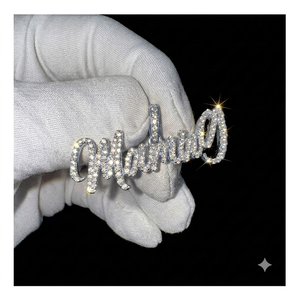 Collier tendance en argent 925 plaqué or, personnalisé avec un script cursive, serti de diamants naturels, pendentif fin - Product Image 6
