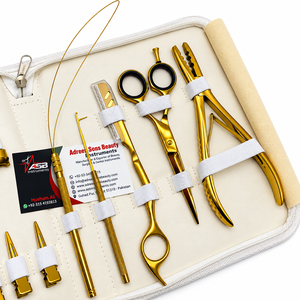 Kit d'outils pour extensions de cheveux en acier inoxydable plaqué or avec ciseaux de barbier, pince à boucle et rasoir de coiffure - Product Image 3
