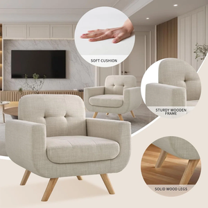 SOFA <b>CHAIR</b> Mid-Century One Seat from Vietnam Single <b>Chair</b> Polyester Tufted Back Flared Arms Polyester <b>Yellow</b>/Green/Grey - Product Image 3