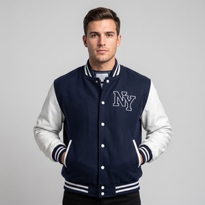 New Trendy Lettermen Bomber <b>Jacket</b> 100% Wool/Polyester/Cotton Canvas Casual Winter Front Logo Customizable Fabric <b>Fleece</b> <b>Lining</b> - Product Image 1