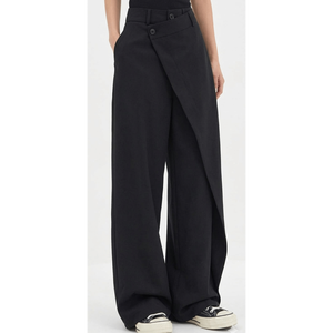 Asymmetric Wrap Front Wide Leg Trousers Deconstructed Cross Over Palazzo Pants Sculptural Fold-Over Tailored Trousers - Product Image 4
