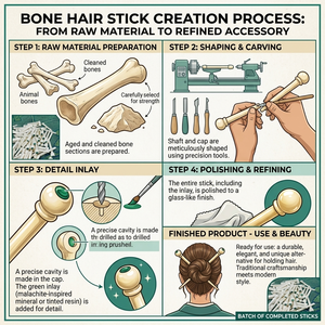 Bâtons à cheveux en os faits à la main avec des détails sculptés et une touche naturelle, parfaits pour les coiffures élégantes, accessoires capillaires et cadeaux. - Product Image 6