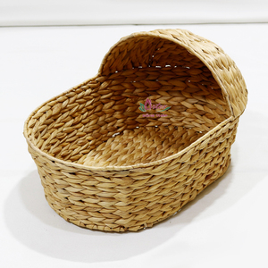 Handmade Natural Water Hyacinth Woven Pet Bed Basket with Soft <b>Mat</b> Hooded Design - Product Image 6