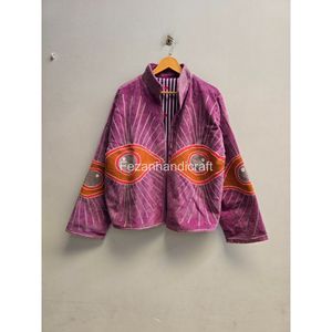 Blouson à col mandarin avec motif brodé œil de chat violet, manches longues, style ouvert, pour l'automne - Product Image 2