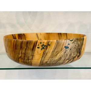 Handcrafted <b>Pine</b> Wood Bowl with Blue Inlay Mosaic - Wholesale Moradabad - Product Image 1