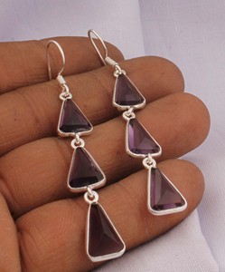 Wholesale Shree Jaipur <b>Silver</b> 925 Sterling <b>Silver</b> Lapis Lazuli Gemstone Vintage 3 Tier Triangle Multi Stone <b>Dangle</b> <b>Earrings</b> - Product Image 1