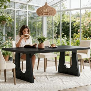 70\" Rectangular Wood <b>Dining</b> <b>Table</b> for 6-8 People for Kitchen Use - Product Image 5