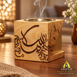 Quemador de Incienso de Madera Hecho a Mano AMPLE con Caligrafía Árabe y Pájaros, para Bakhoor y Agarwood - Product Image 5