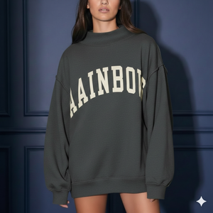 Sweat-shirt pull-over personnalisé pour femme, col montant, manches longues, imprimé, en molleton tricoté, coupe décontractée, collection Automne Hiver 2026 - Product Image 1