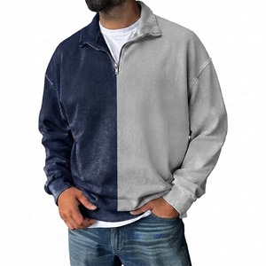 Sudadera Unisex de Forro Polar con Cierre de Cremallera de un Cuarto, Diseño Bicolor, Apliques, Cuello Redondo, Manga Larga, Transpirable, Estilo Casual Urbano para Invierno - Product Image 1