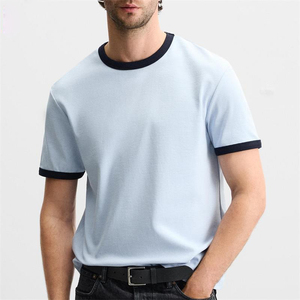 Camiseta Ringer para Hombre, Estampada y Bordada, de Algodón, Blanca, de Manga Corta, Color Sólido, Hecha en Pakistán - Product Image 3